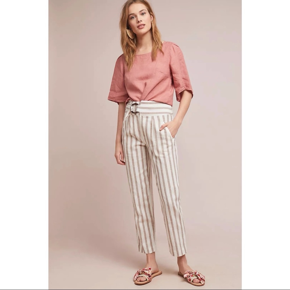 Anthropologie Oasis Tan and Cream Striped Pants